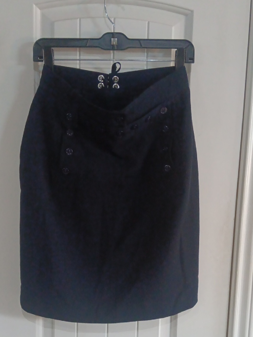 VTG Lauren Ralph Lauren Midnight Navy Wool Sailor Skirt Lace Up Back 8